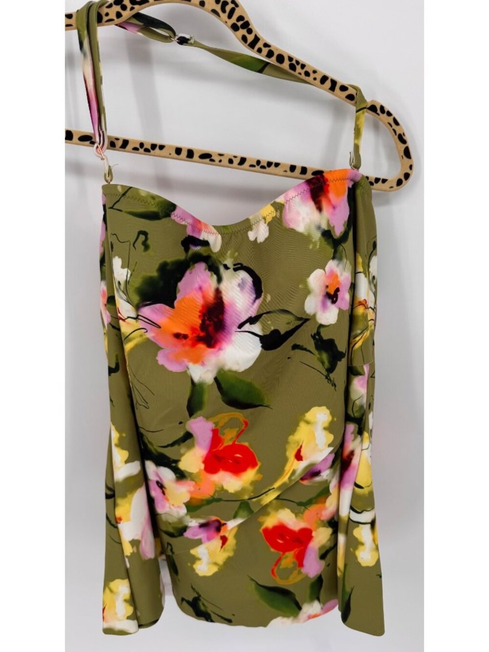 Garnet Hill Womens Riviera Olive Island Floral Tankini Top Size 12 NWOT